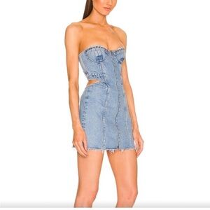 Dundas x Revolve Love Mini Dress in Denim Indigo Jean‎ Zipper & Studded Cups